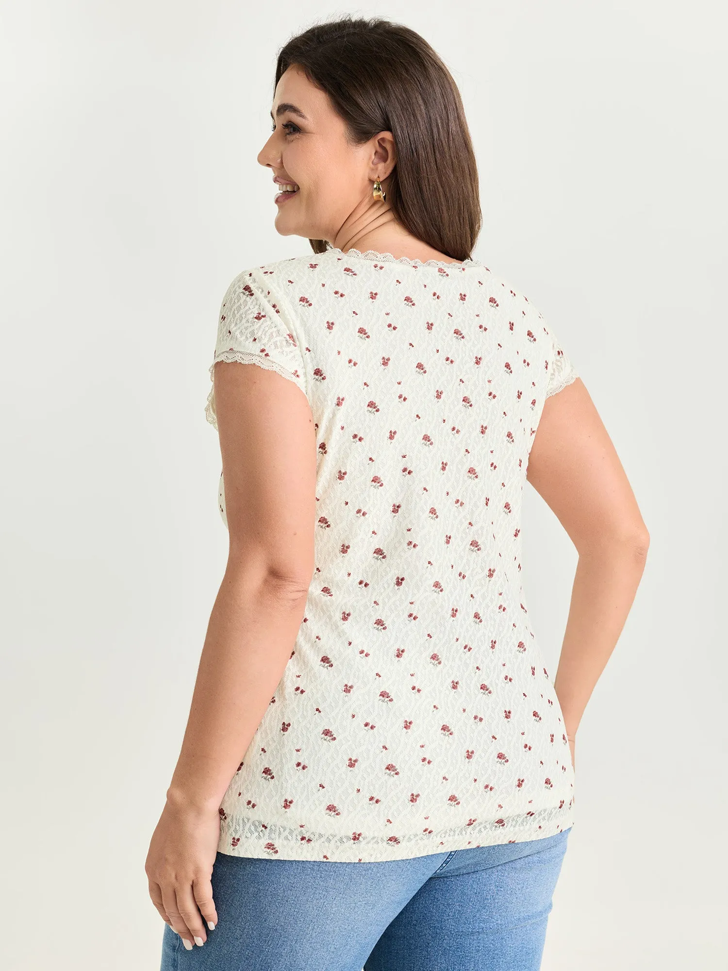 Rose Print V-Neck Knit Top sold by Bloomchic product image thumbnail 5
