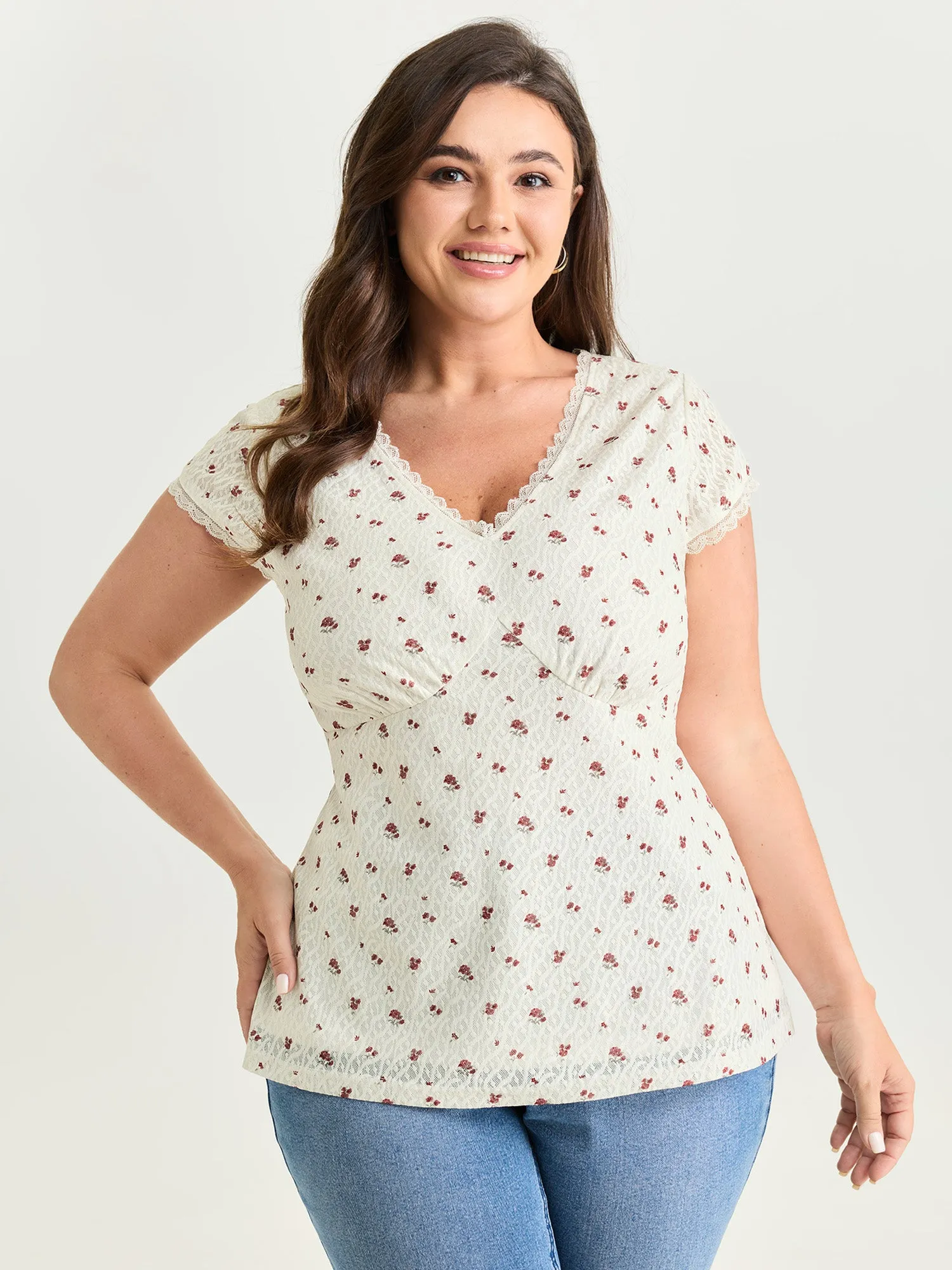 Rose Print V-Neck Knit Top sold by Bloomchic