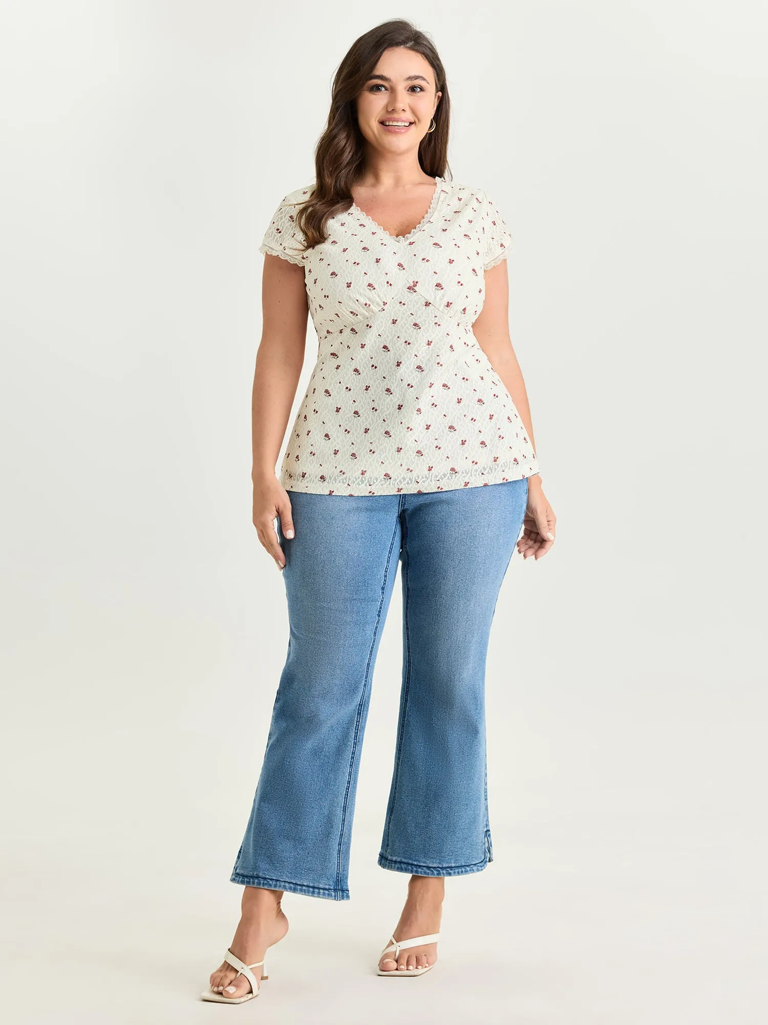 Rose Print V-Neck Knit Top sold by Bloomchic product image thumbnail 3