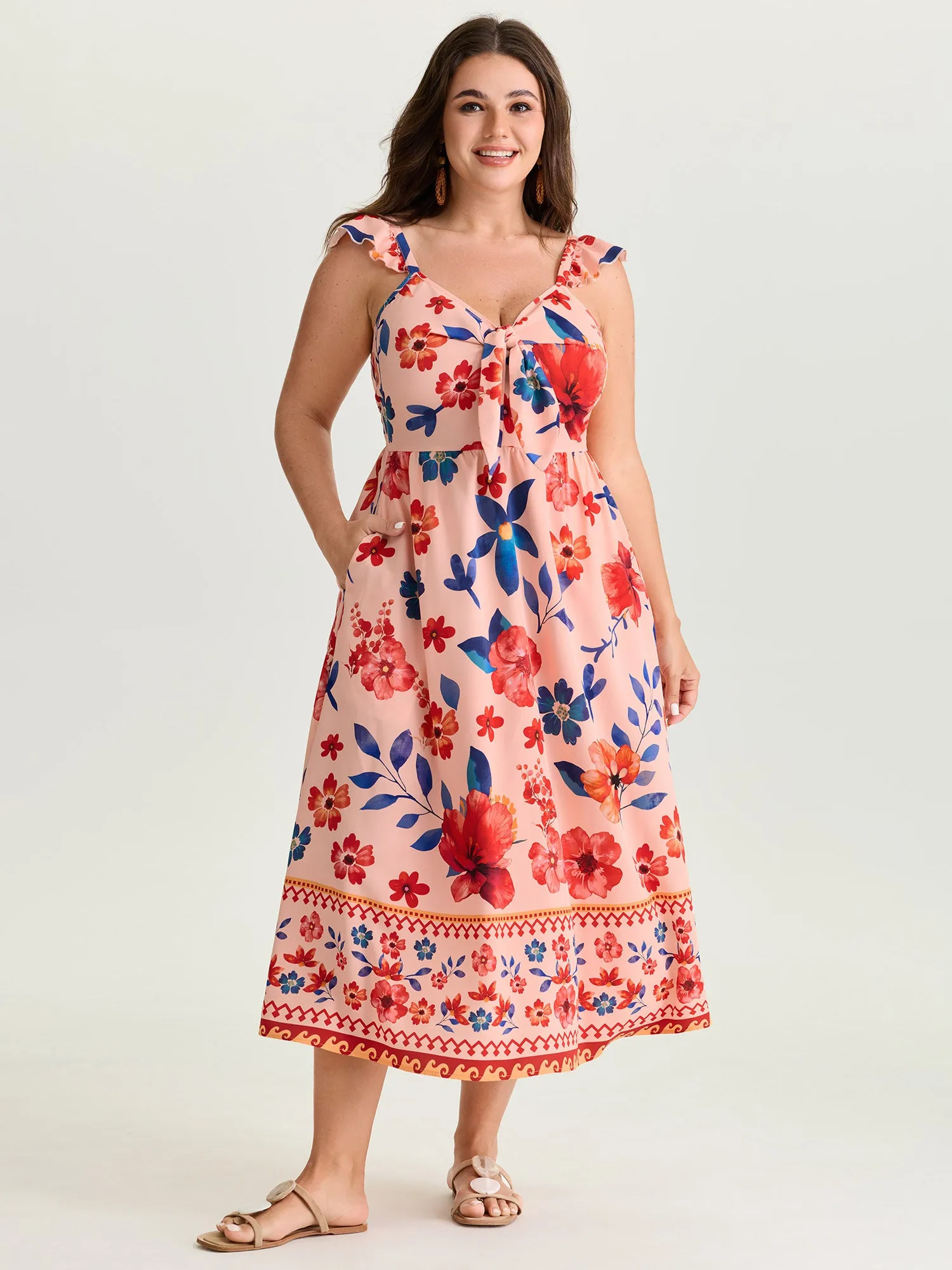 Floral Print Flutter Sleeve Contrast Maxi Dress sold by Bloomchic product image thumbnail 3