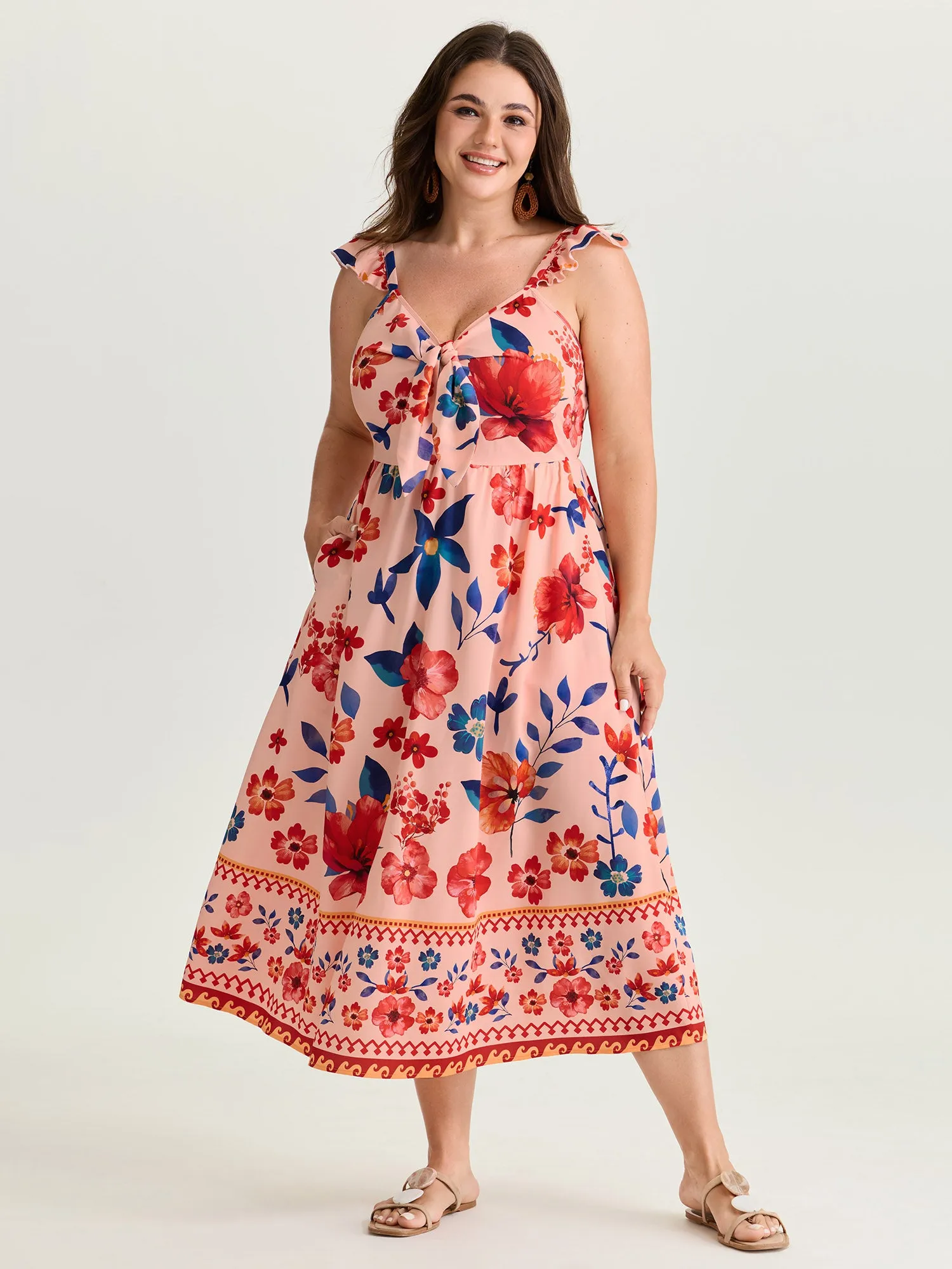 Floral Print Flutter Sleeve Contrast Maxi Dress sold by Bloomchic