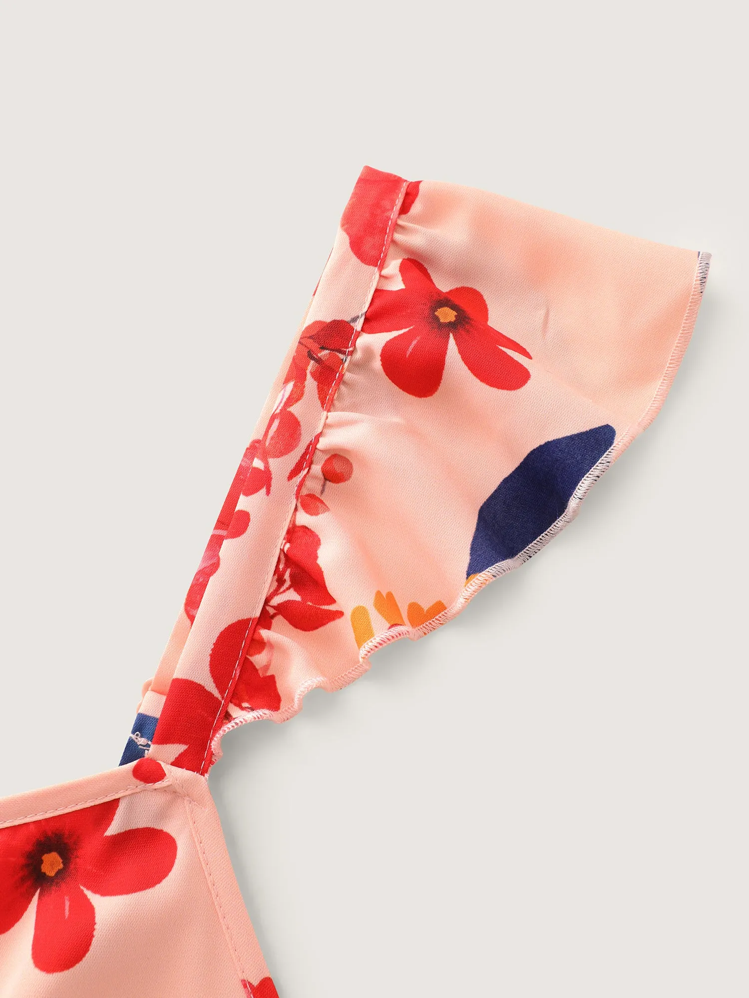 Floral Print Flutter Sleeve Contrast Maxi Dress sold by Bloomchic product image thumbnail 5