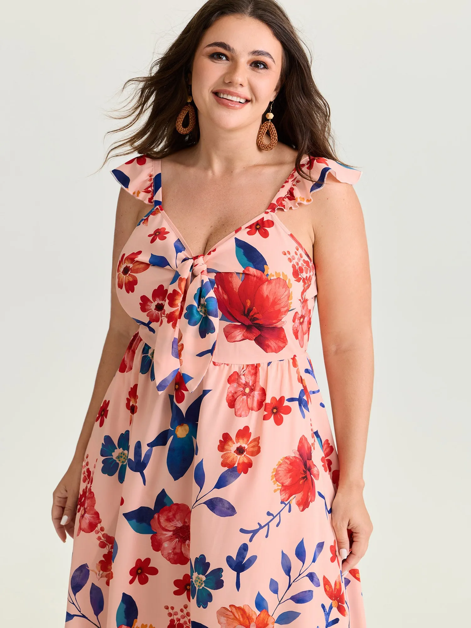 Floral Print Flutter Sleeve Contrast Maxi Dress sold by Bloomchic product image thumbnail 2