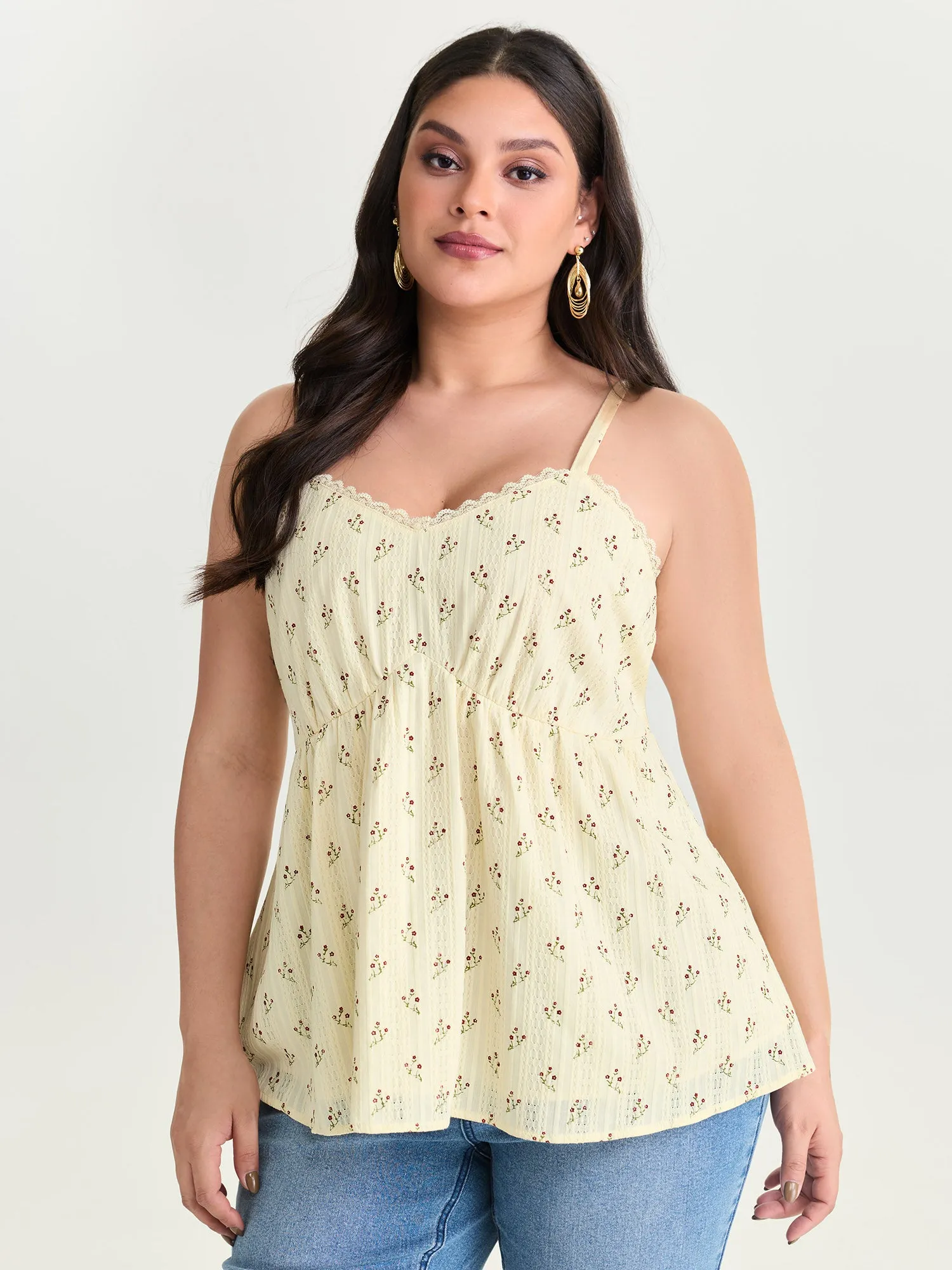 Floral Print Lace Trim Tank Top sold by Bloomchic