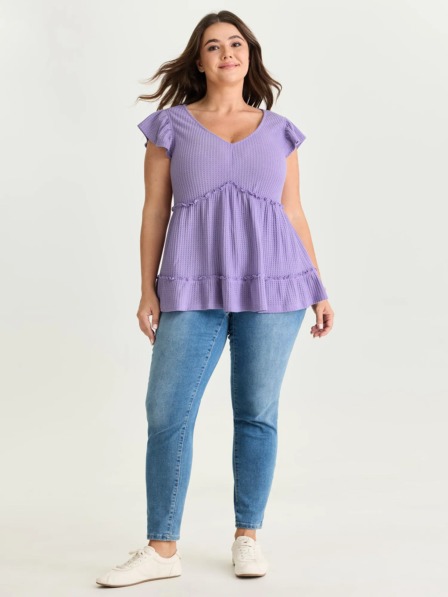 Stretchy Textured Flutter Sleeve Knit Top sold by Bloomchic product image thumbnail 3