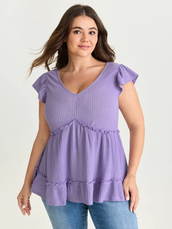 Stretchy Textured Flutter Sleeve Knit Top made by Bloomchic