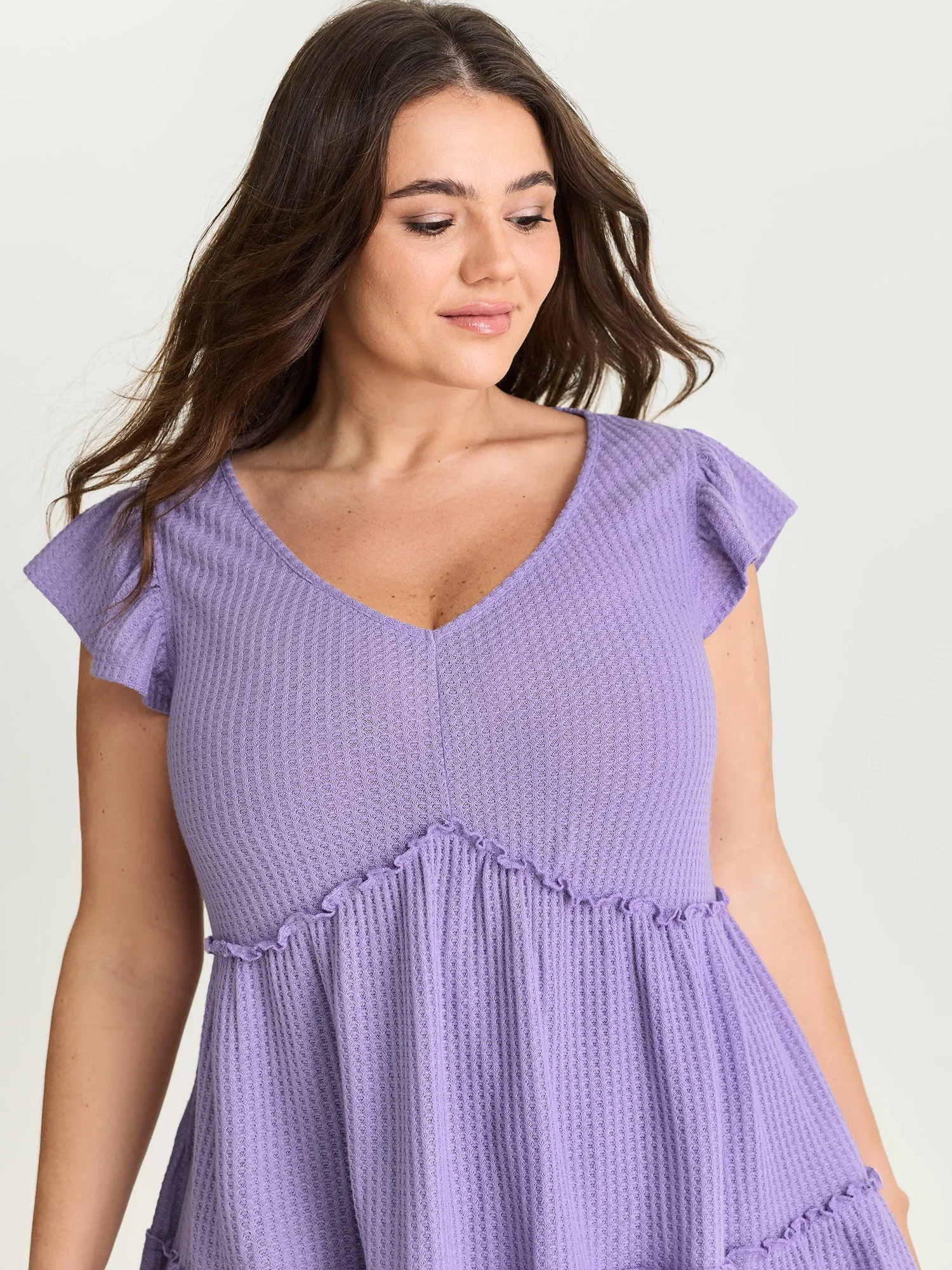 Stretchy Textured Flutter Sleeve Knit Top sold by Bloomchic product image thumbnail 2