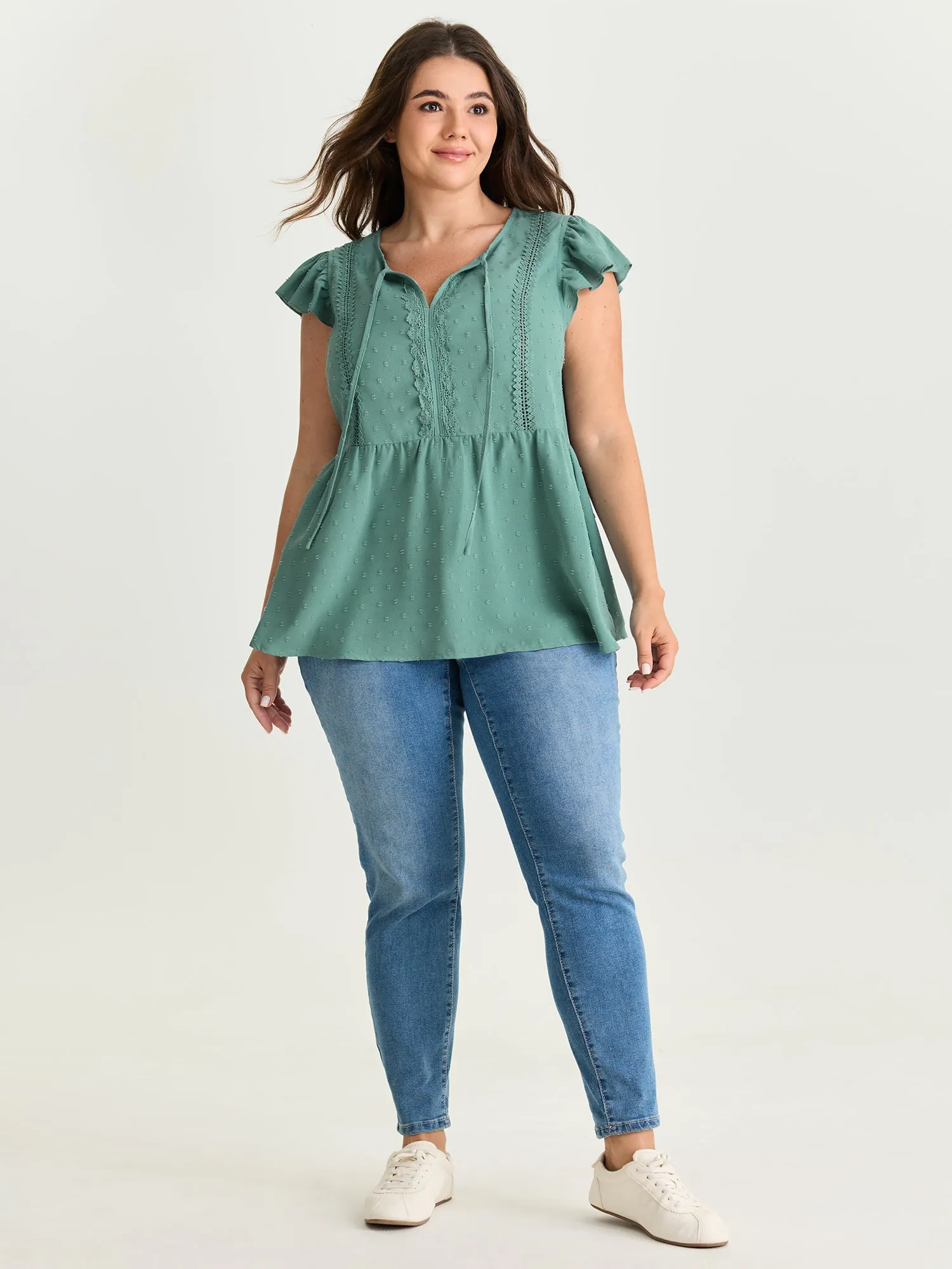 Textured Lace Panels Keyhole Neckline Blouse sold by Bloomchic product image thumbnail 3