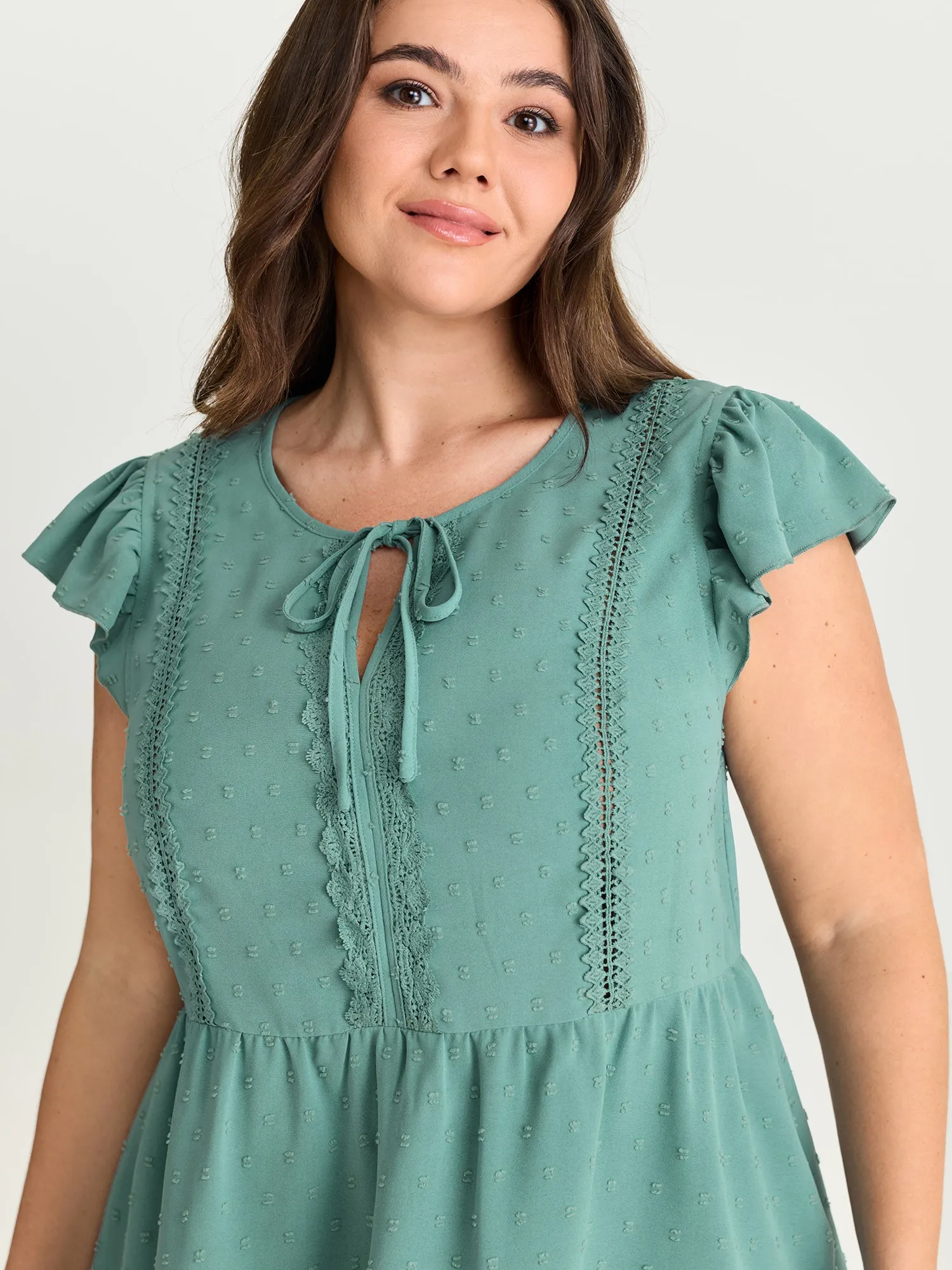 Textured Lace Panels Keyhole Neckline Blouse sold by Bloomchic product image thumbnail 2