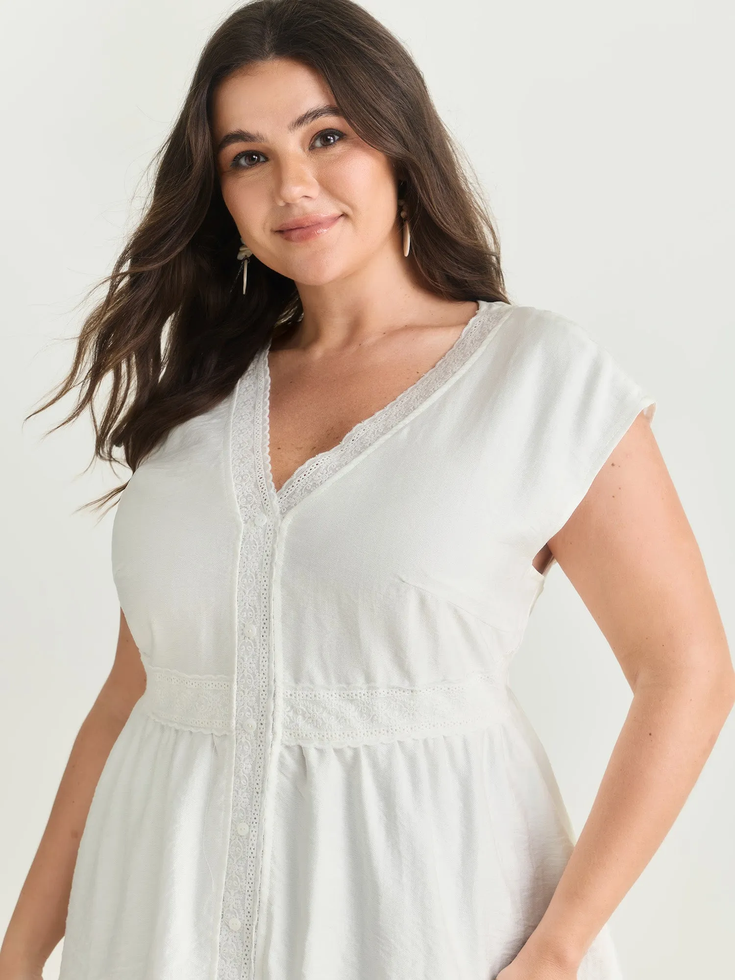 Lace Trim Button Placket Blouse sold by Bloomchic product image thumbnail 2