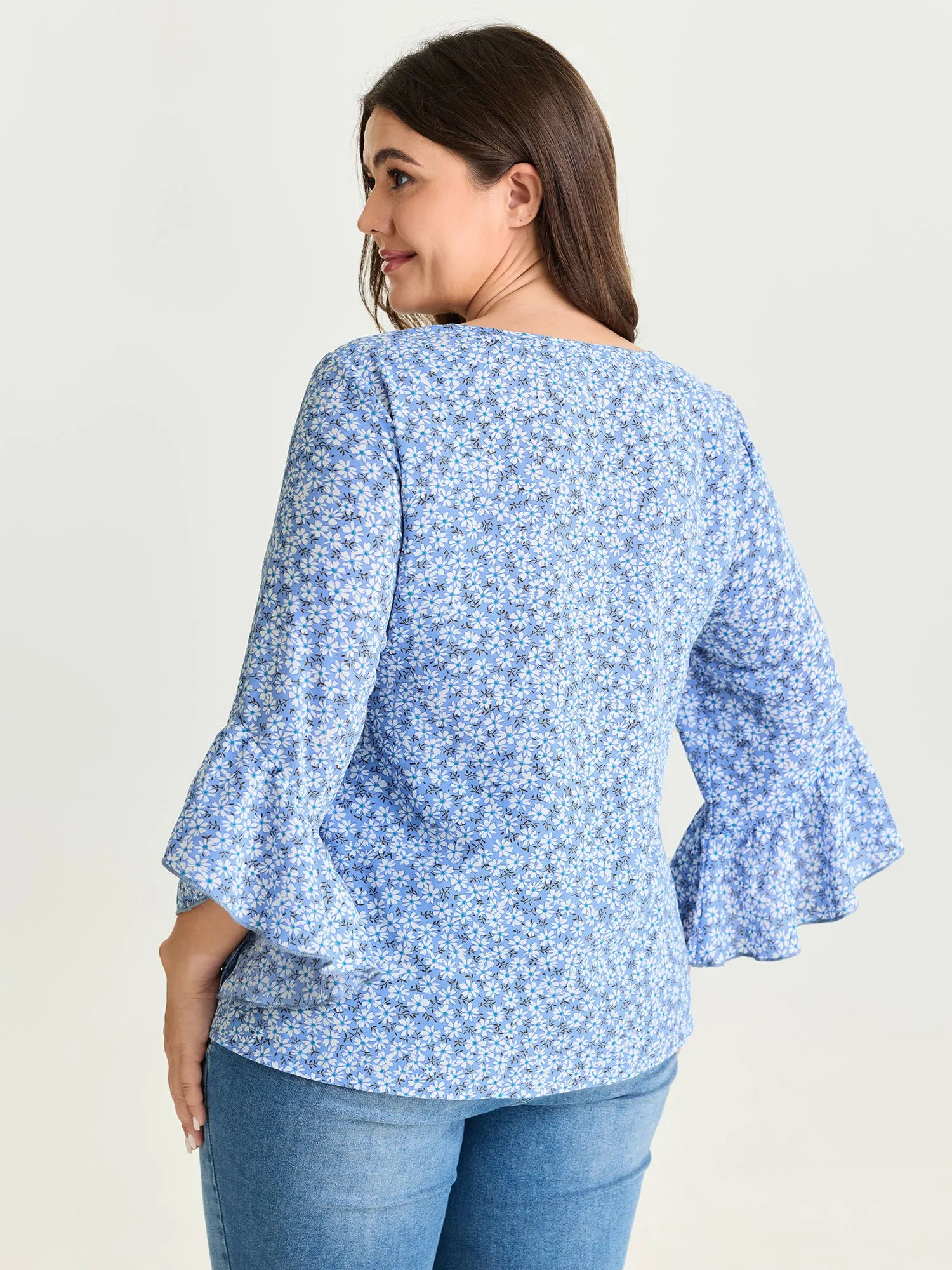 Floral Print Flared Ruffled Sleeve Blouse sold by Bloomchic product image thumbnail 5