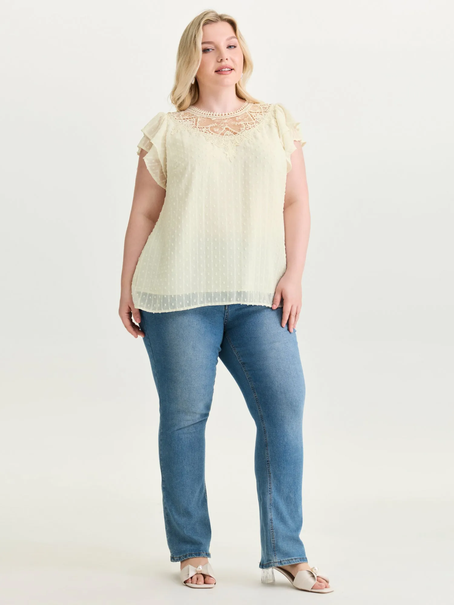 Sheer Lace Neckline Layered Sleeve Blouse sold by Bloomchic product image thumbnail 3