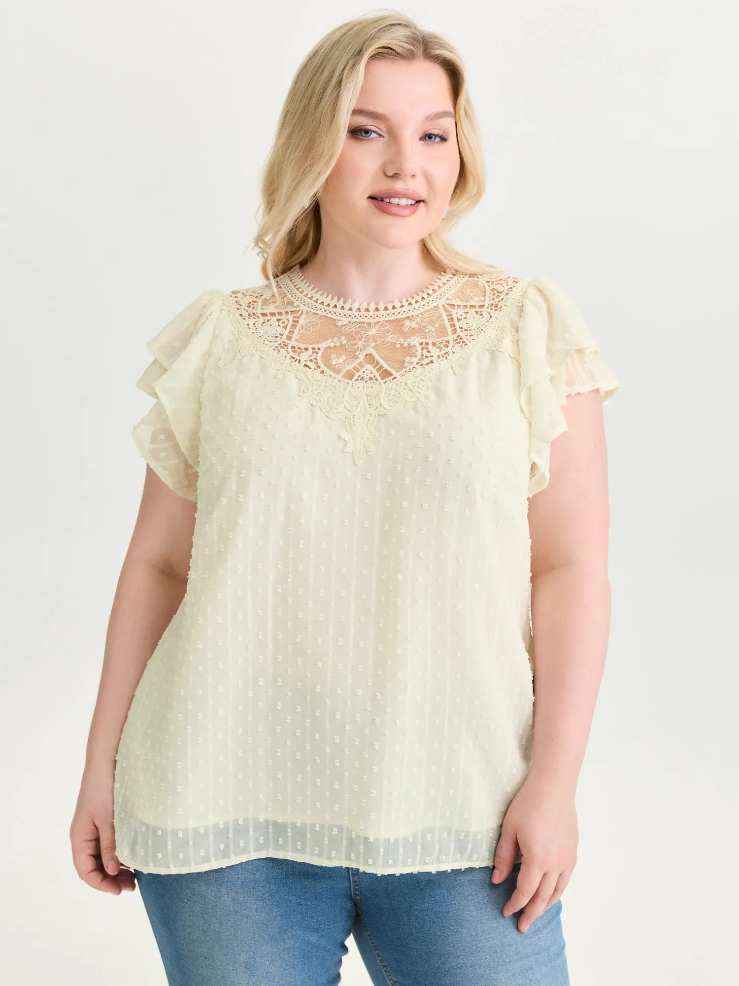 Sheer Lace Neckline Layered Sleeve Blouse sold by Bloomchic product image thumbnail 2