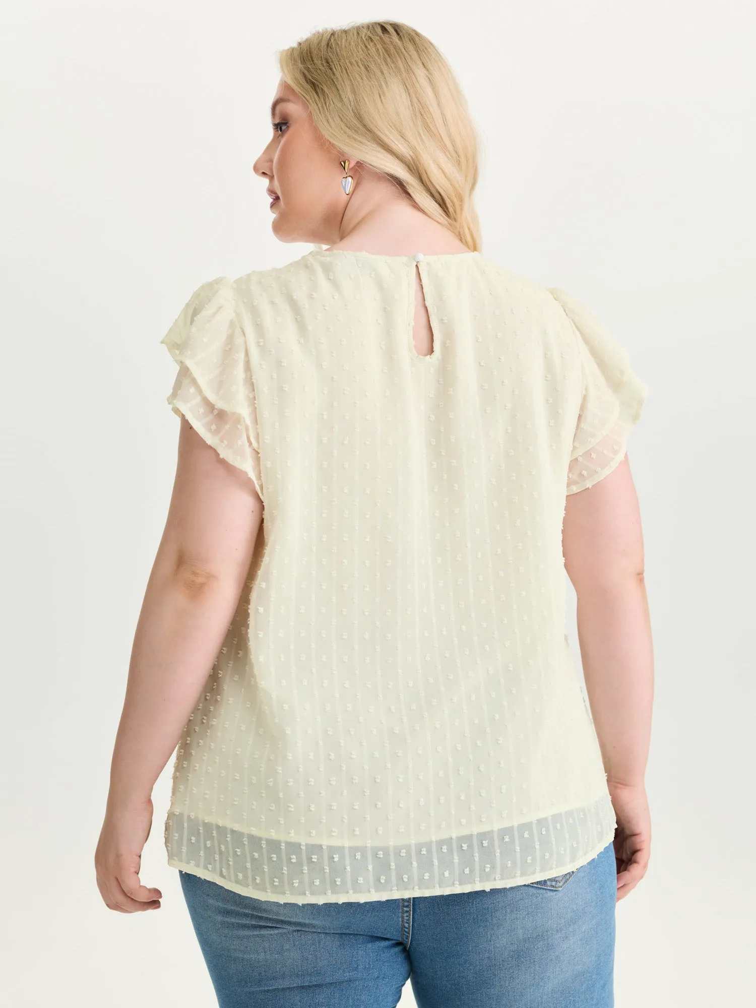 Sheer Lace Neckline Layered Sleeve Blouse sold by Bloomchic product image thumbnail 4