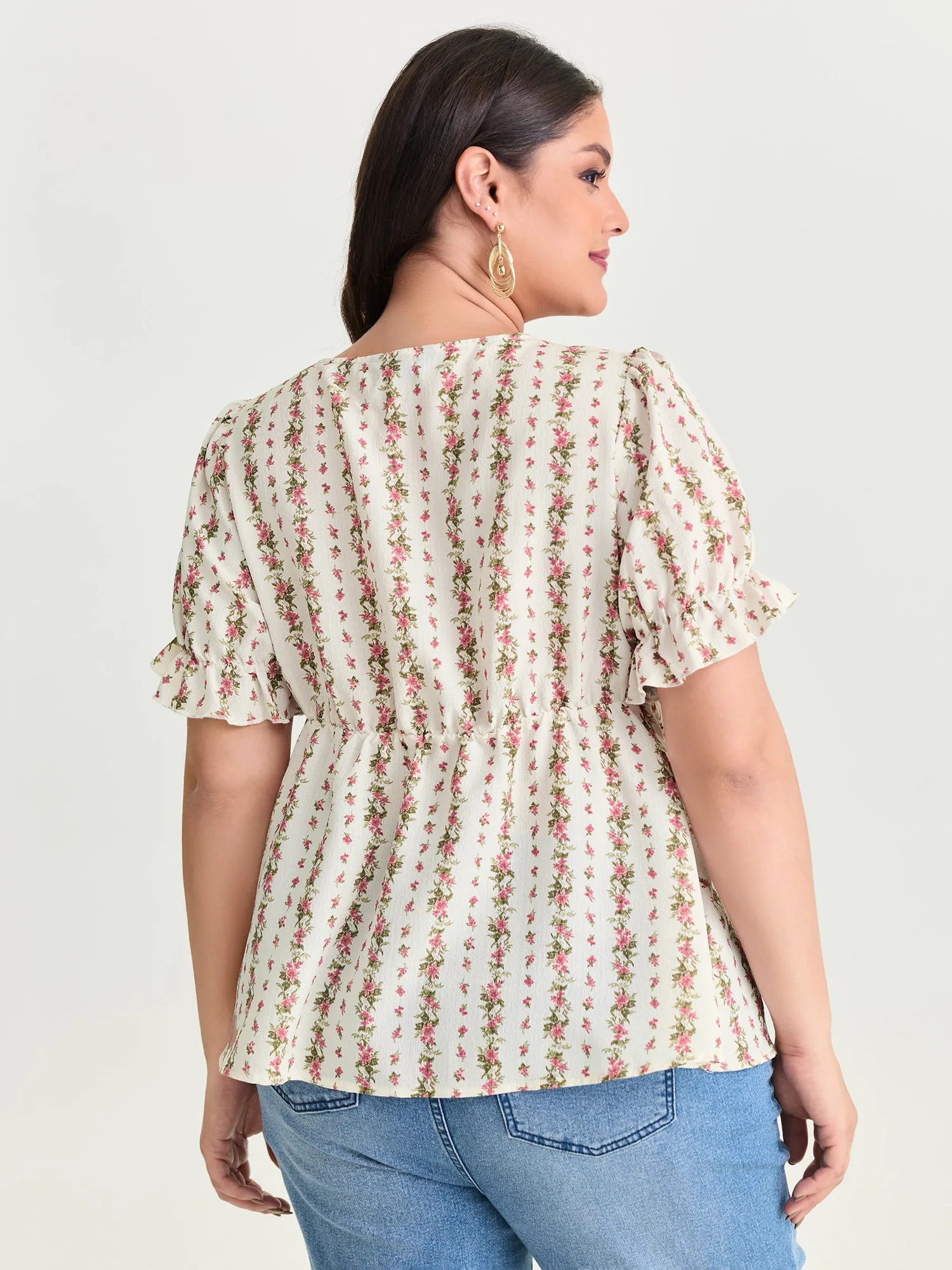 Floral Striped Adjustable Drawstring Blouse sold by Bloomchic product image thumbnail 4