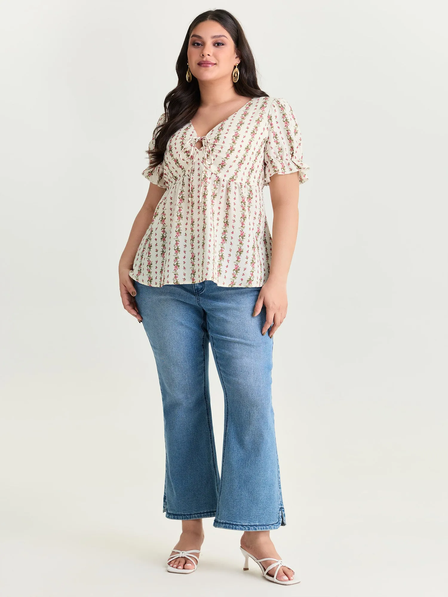 Floral Striped Adjustable Drawstring Blouse sold by Bloomchic product image thumbnail 3