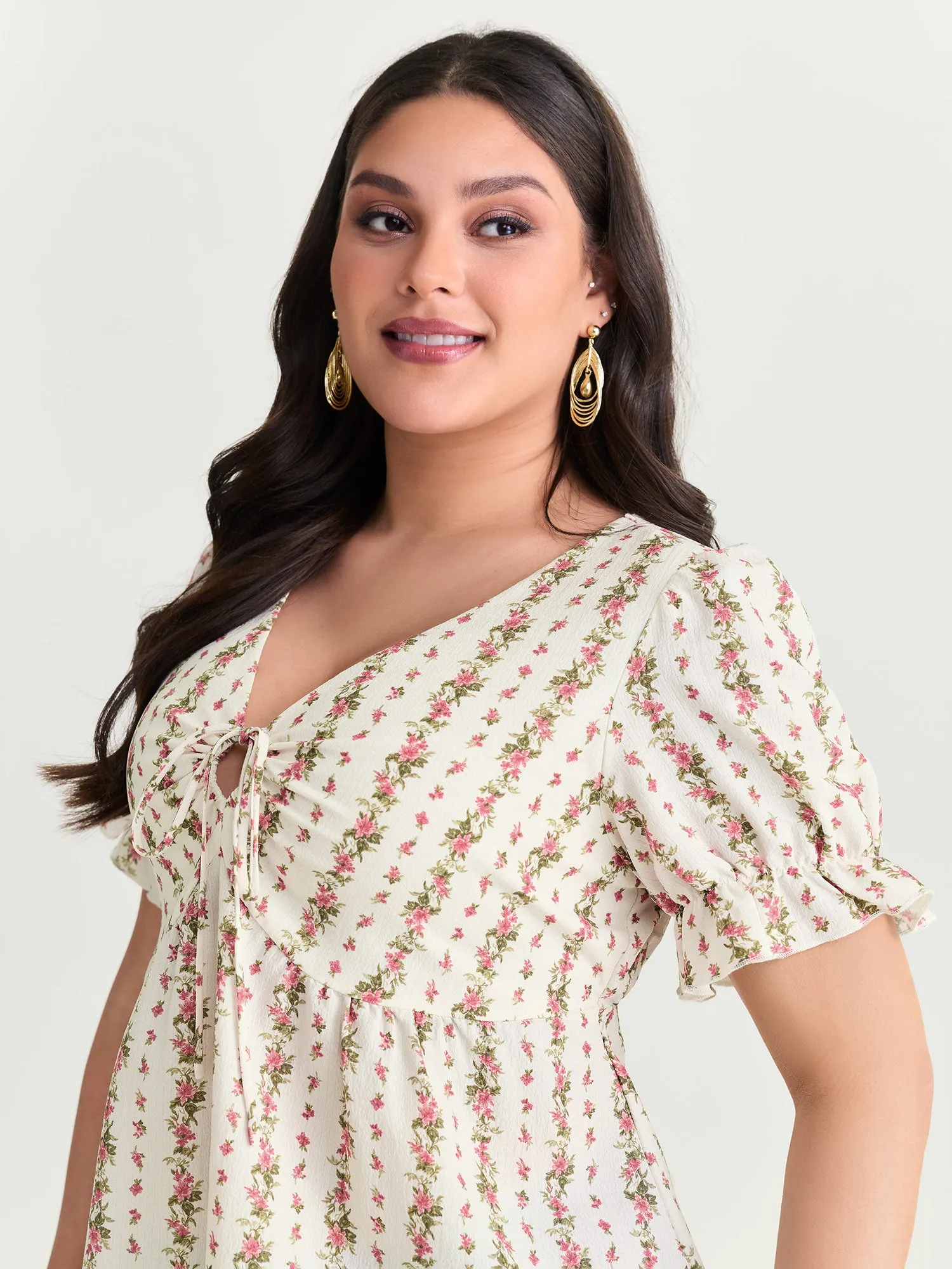 Floral Striped Adjustable Drawstring Blouse sold by Bloomchic product image thumbnail 2