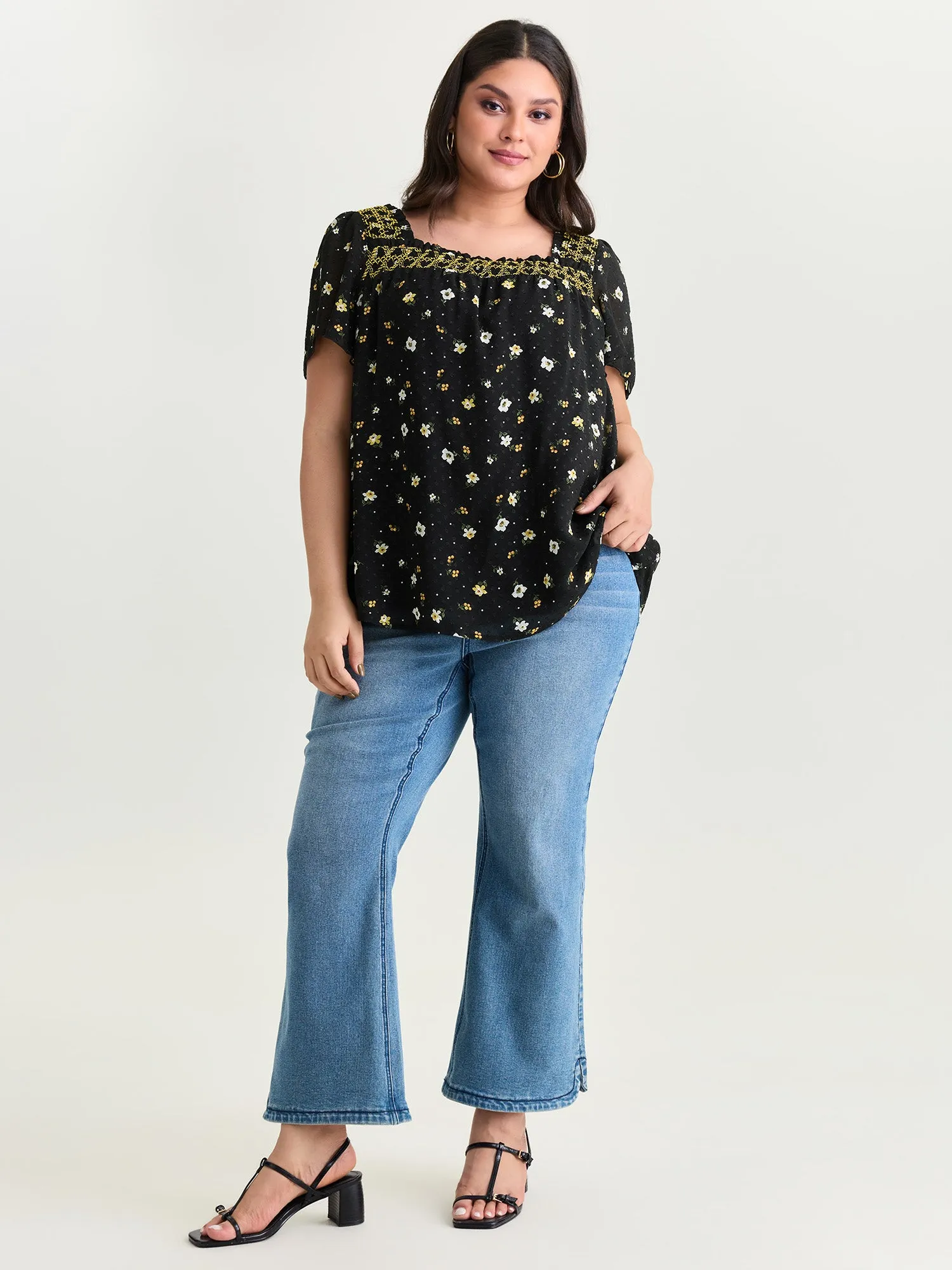 Laser Cut Floral Print Square Neckline Blouse sold by Bloomchic product image thumbnail 3