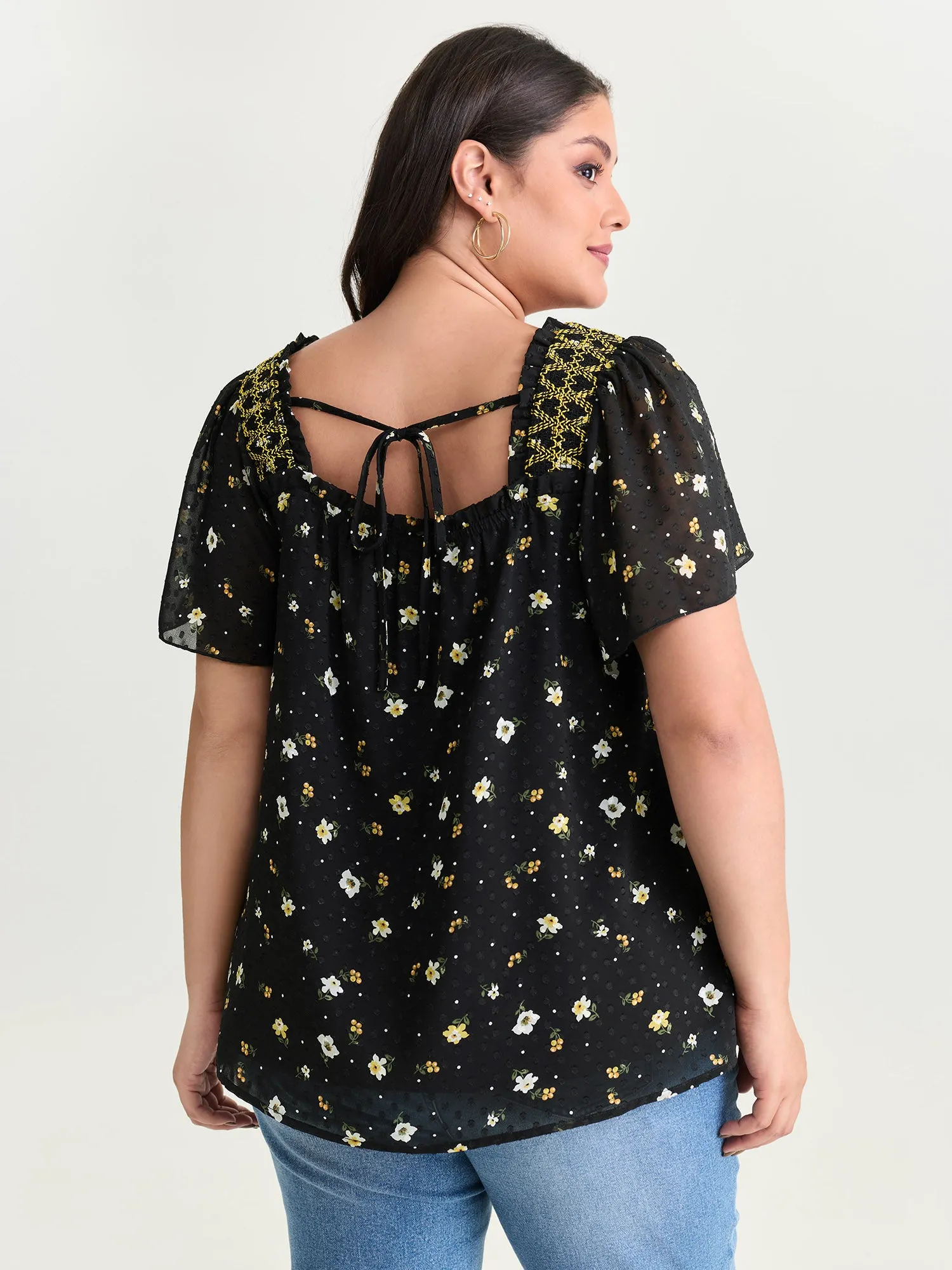 Laser Cut Floral Print Square Neckline Blouse sold by Bloomchic product image thumbnail 4