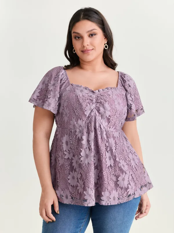Floral Lace Ruched Fit And Flare Blouse made by Bloomchic