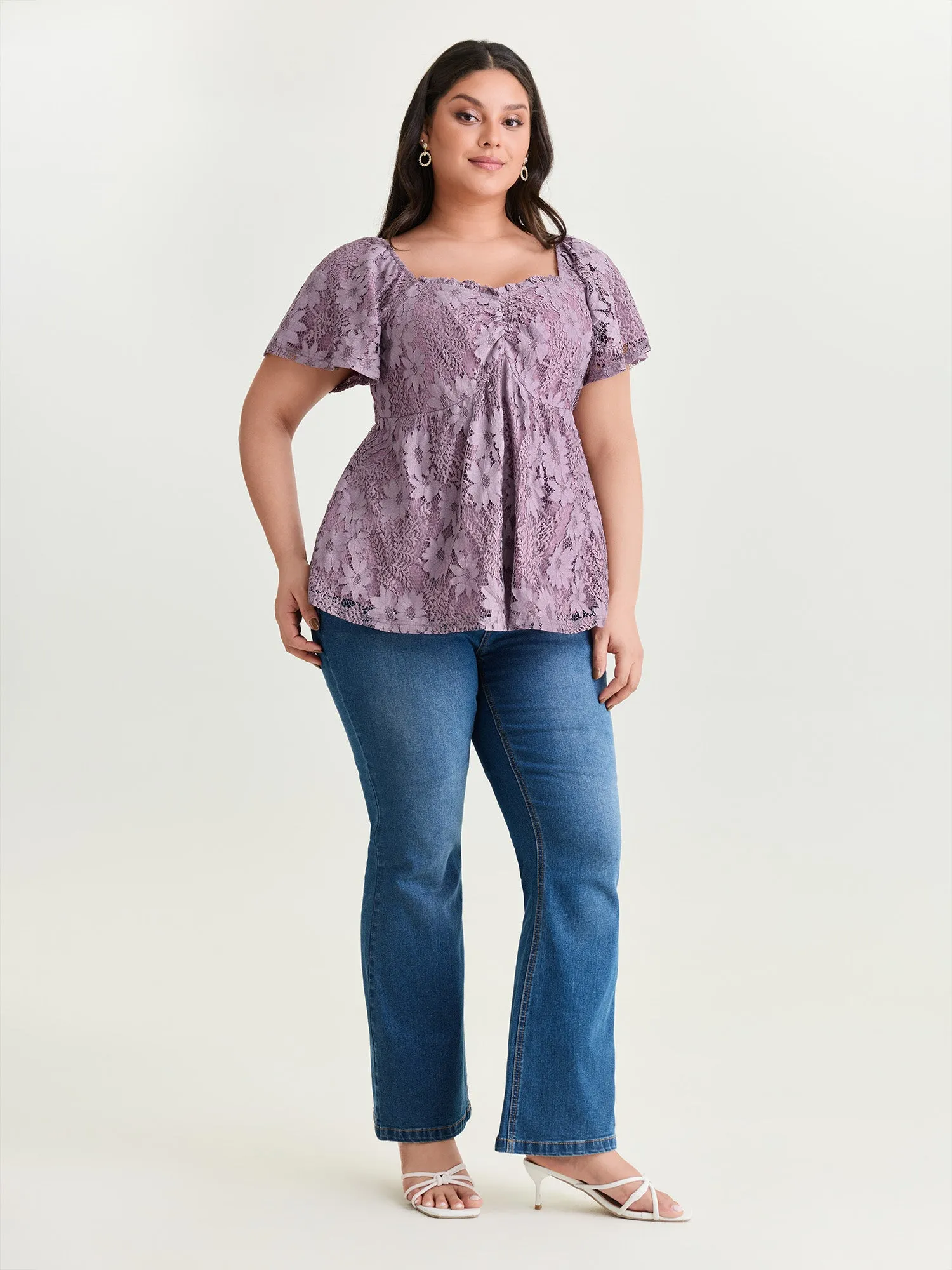 Floral Lace Ruched Fit And Flare Blouse sold by Bloomchic product image thumbnail 3