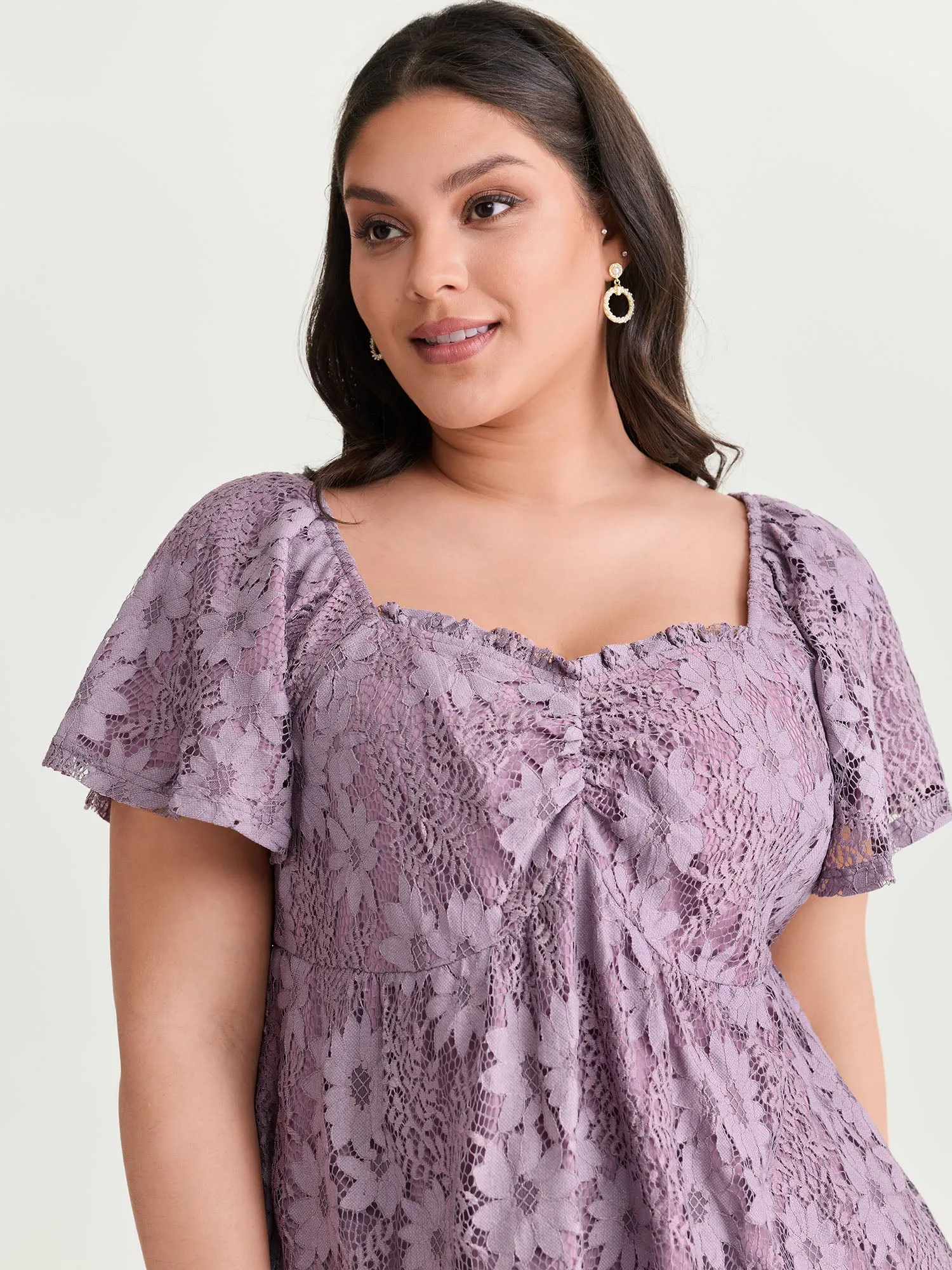 Floral Lace Ruched Fit And Flare Blouse sold by Bloomchic product image thumbnail 2