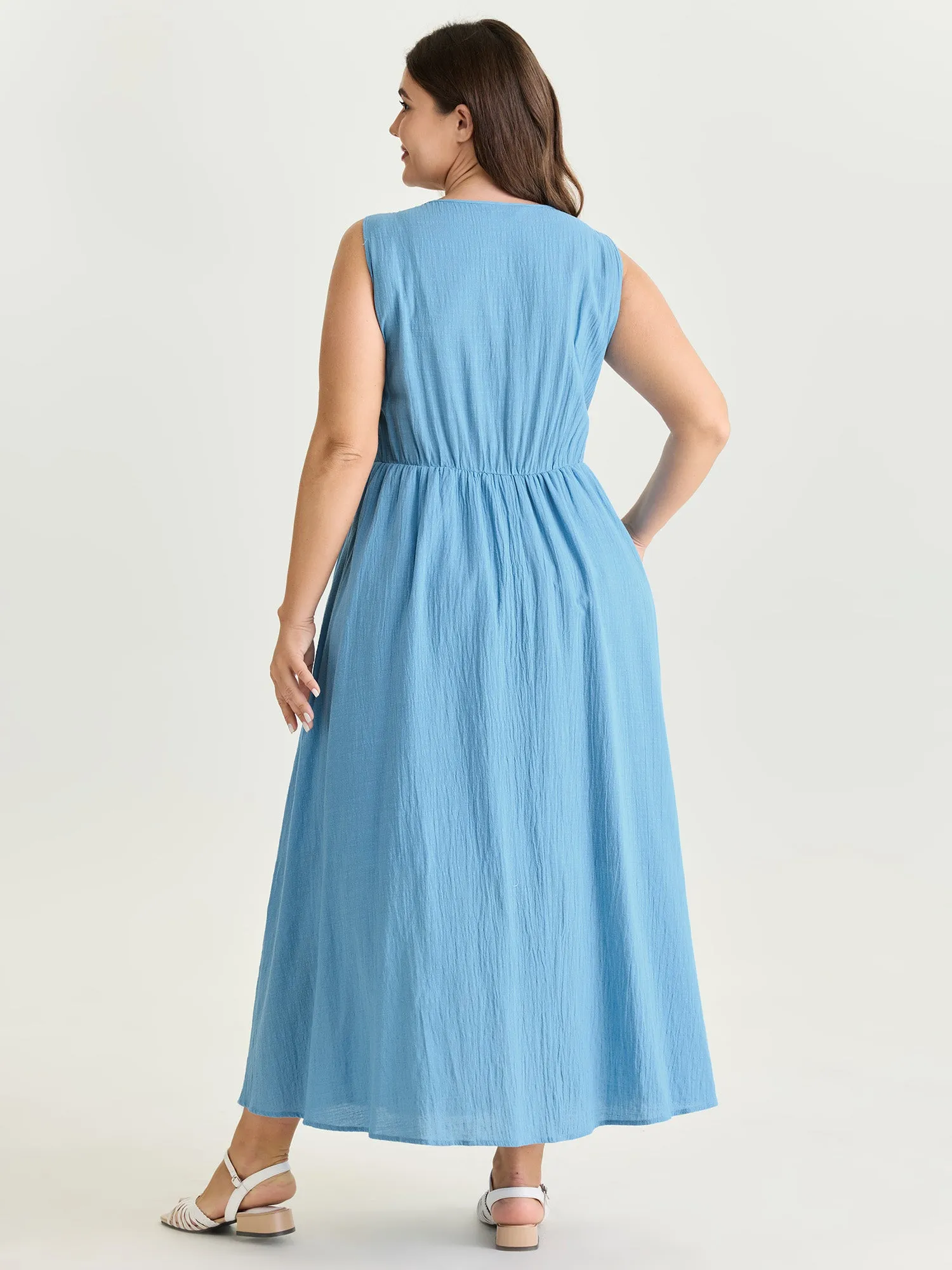 Cotton Pleated Bodice Button Detail Maxi Dress sold by Bloomchic product image thumbnail 4