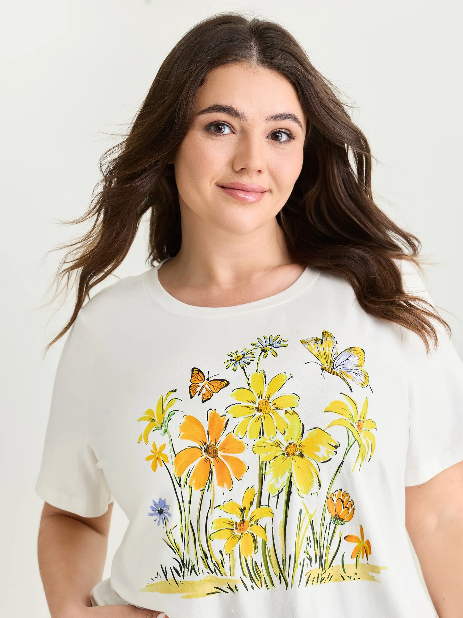 Cotton Sunkissed Floral Print T-Shirt sold by Bloomchic