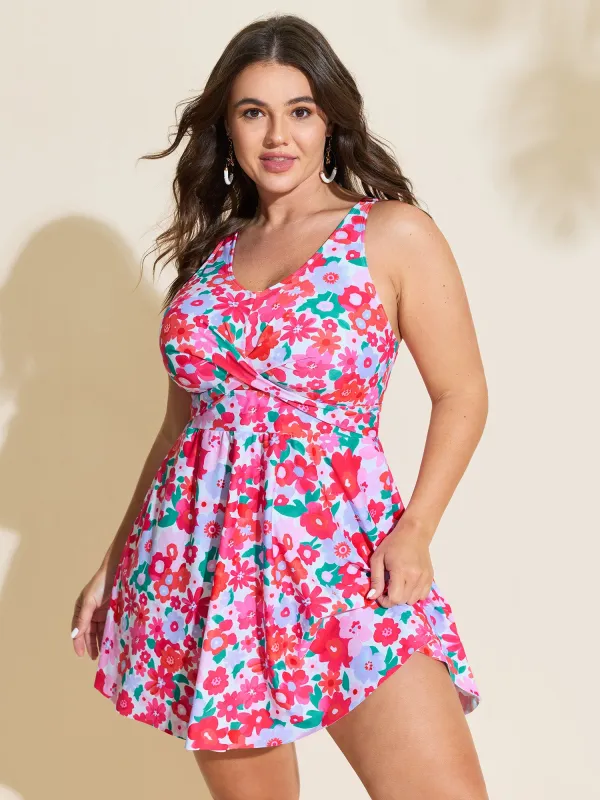 Floral Print Pockets Swim Dress made by Bloomchic