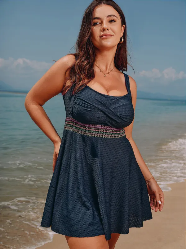 Twist Front Pockets Contrast Swim Dress made by Bloomchic