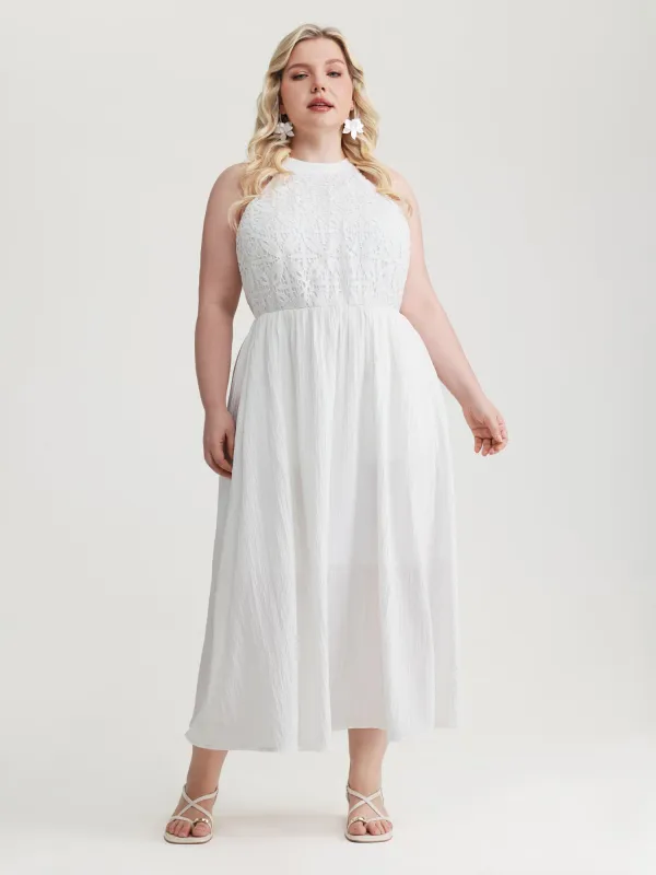 Timeless Lace Trim Halter Neckline Maxi Dress made by Bloomchic