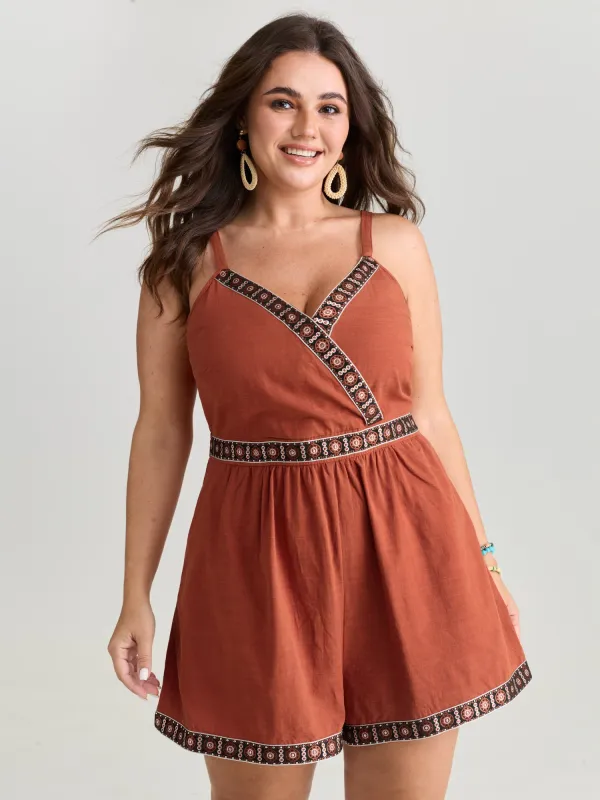 Contrast Edges Surplice Neckline Romper made by Bloomchic