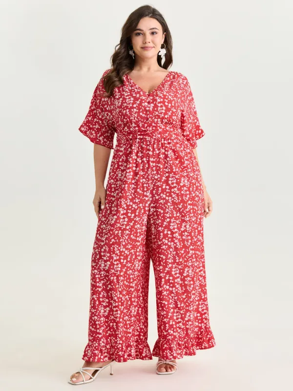 Ditsy Floral Print Ruffled Hem Jumpsuit made by Bloomchic