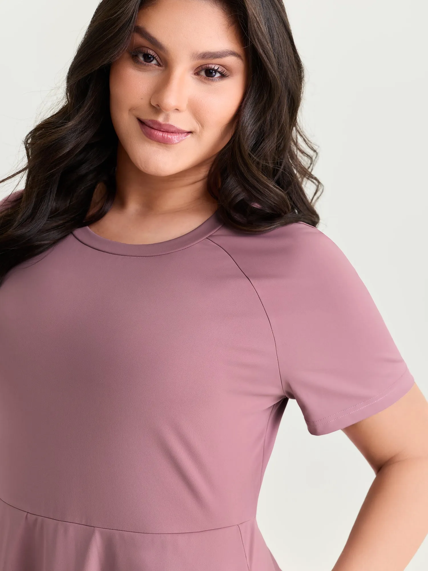 Raglan Sleeve Plain Round Neck Mini Dress sold by Bloomchic product image thumbnail 2