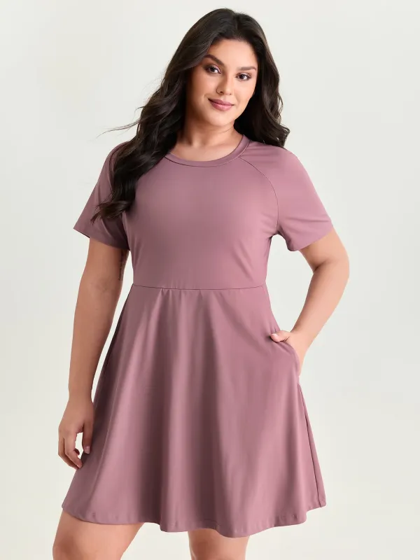 Raglan Sleeve Plain Round Neck Mini Dress made by Bloomchic