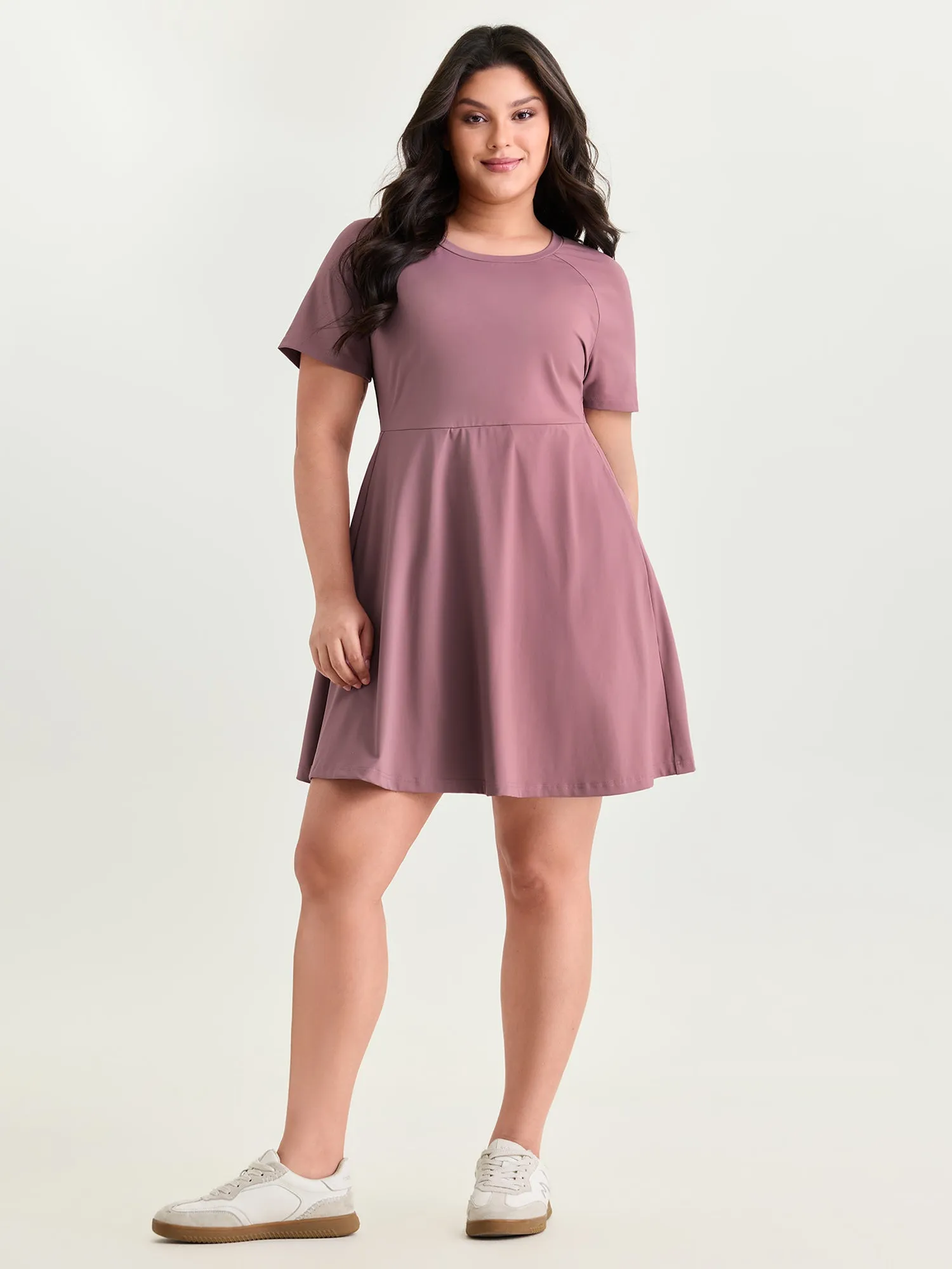 Raglan Sleeve Plain Round Neck Mini Dress sold by Bloomchic product image thumbnail 3