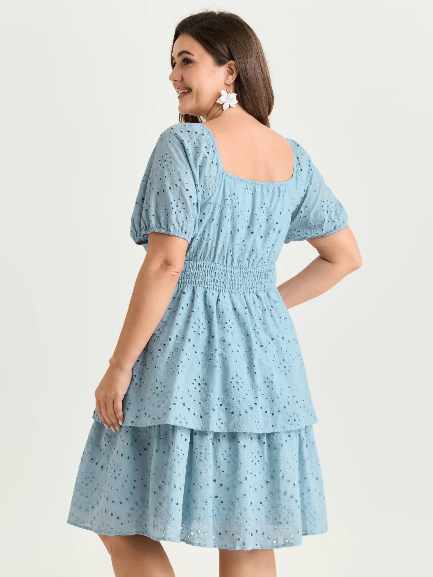 Eyelet Embroidered Cinched Waist Mini Dress sold by Bloomchic product image thumbnail 4