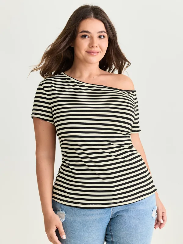 Stretchy Classic Striped Print T-Shirt made by Bloomchic