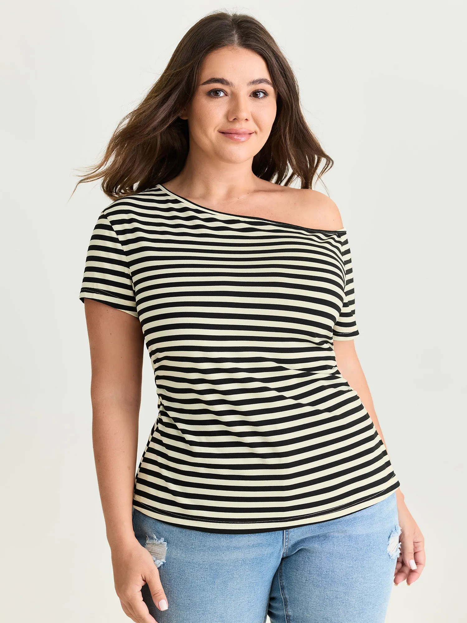 Stretchy Classic Striped Print T-Shirt sold by Bloomchic