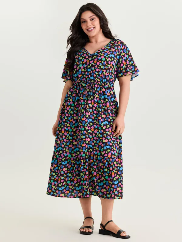 Multi-Color Polka Dots Print Midi Dress made by Bloomchic