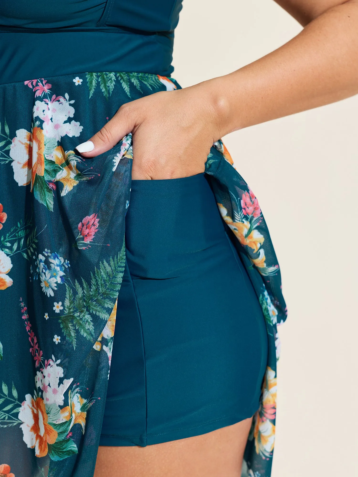 Floral Print Pockets Contrast Swim Dress sold by Bloomchic product image thumbnail 4