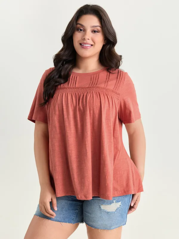 Cotton Stretchy Lace Trim Flowy T-Shirt made by Bloomchic
