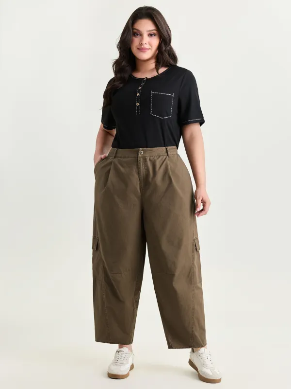 Cotton Distressed Washed Pleated Cargo Pants made by Bloomchic
