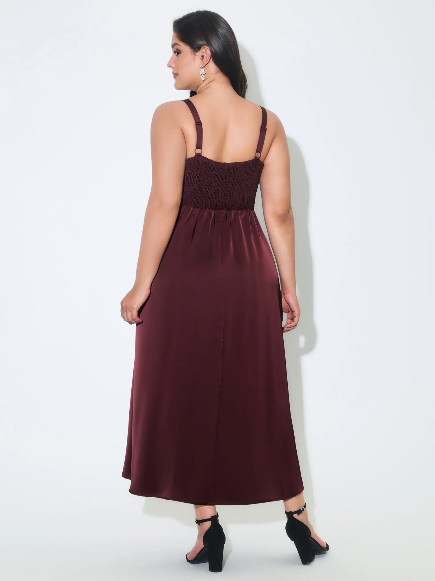 Satin Square Neck Front Slit Slip Maxi Dress sold by Bloomchic product image thumbnail 3