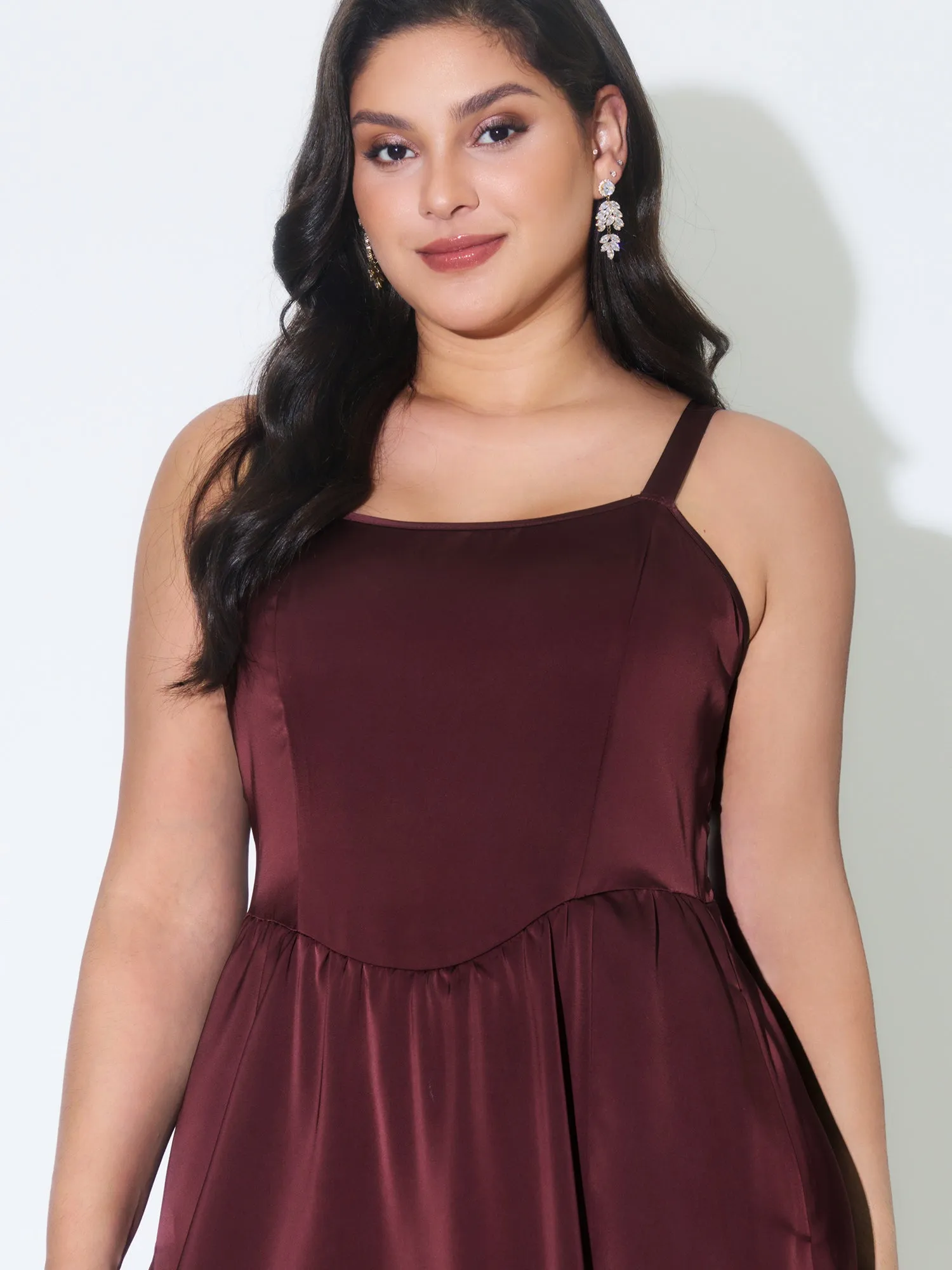 Satin Square Neck Front Slit Slip Maxi Dress sold by Bloomchic product image thumbnail 2
