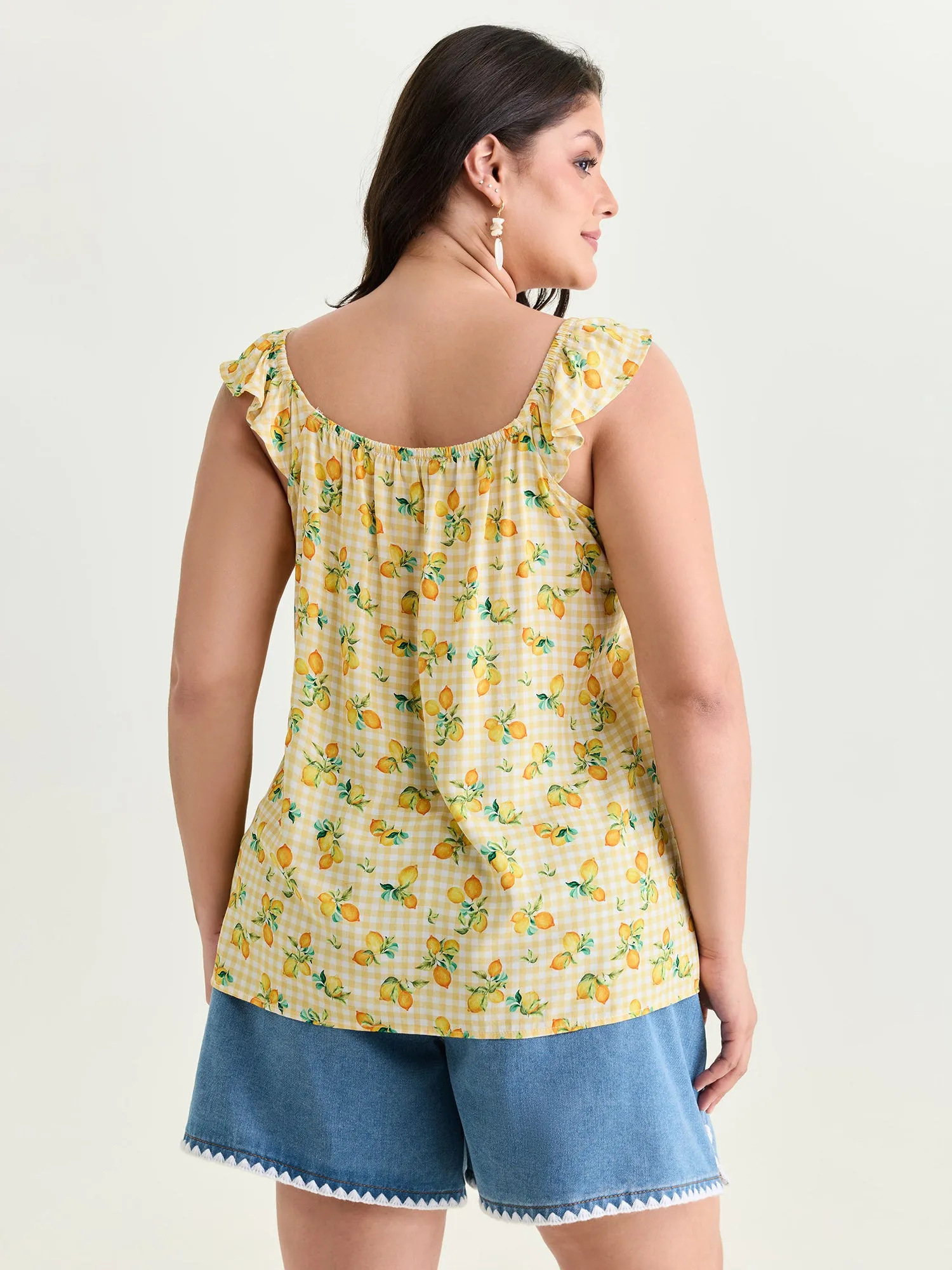 Supersoft Lemon Print Ruffled Sleeve Tank Top sold by Bloomchic product image thumbnail 4