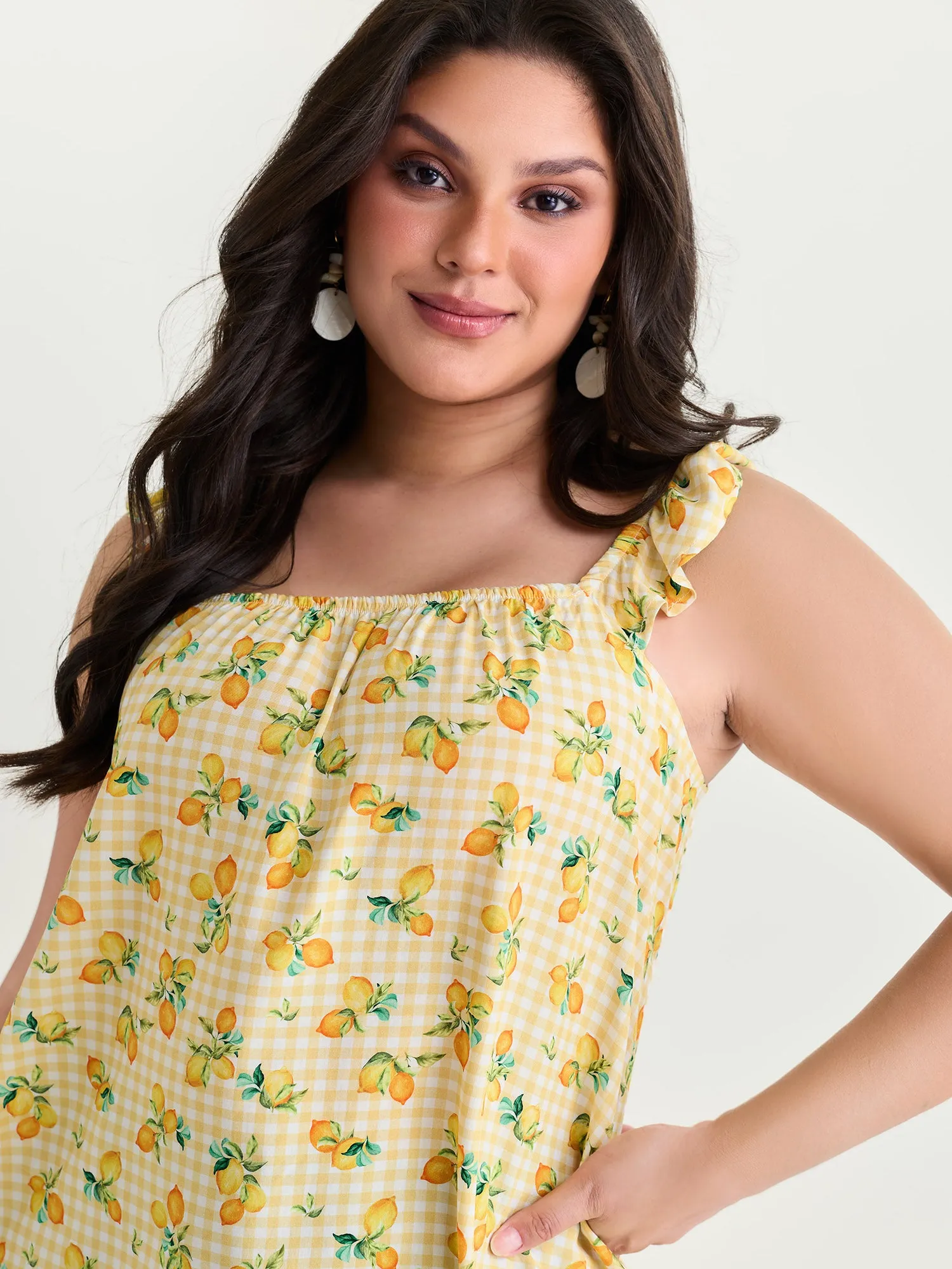 Supersoft Lemon Print Ruffled Sleeve Tank Top sold by Bloomchic product image thumbnail 2