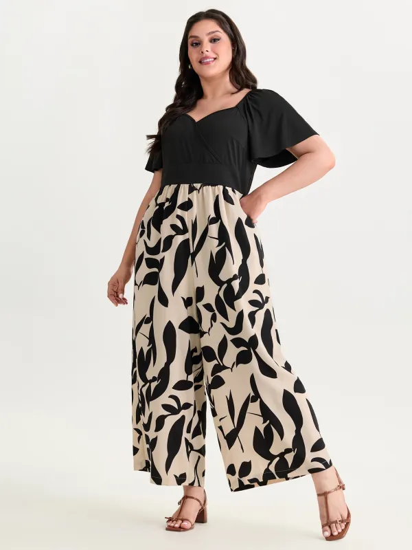 Large Floral Print Color Contrast Jumpsuit made by Bloomchic