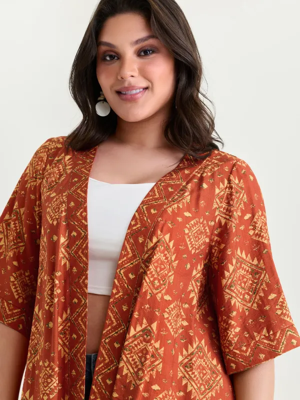 Boho Geometric Print Open-Front Kimono made by Bloomchic