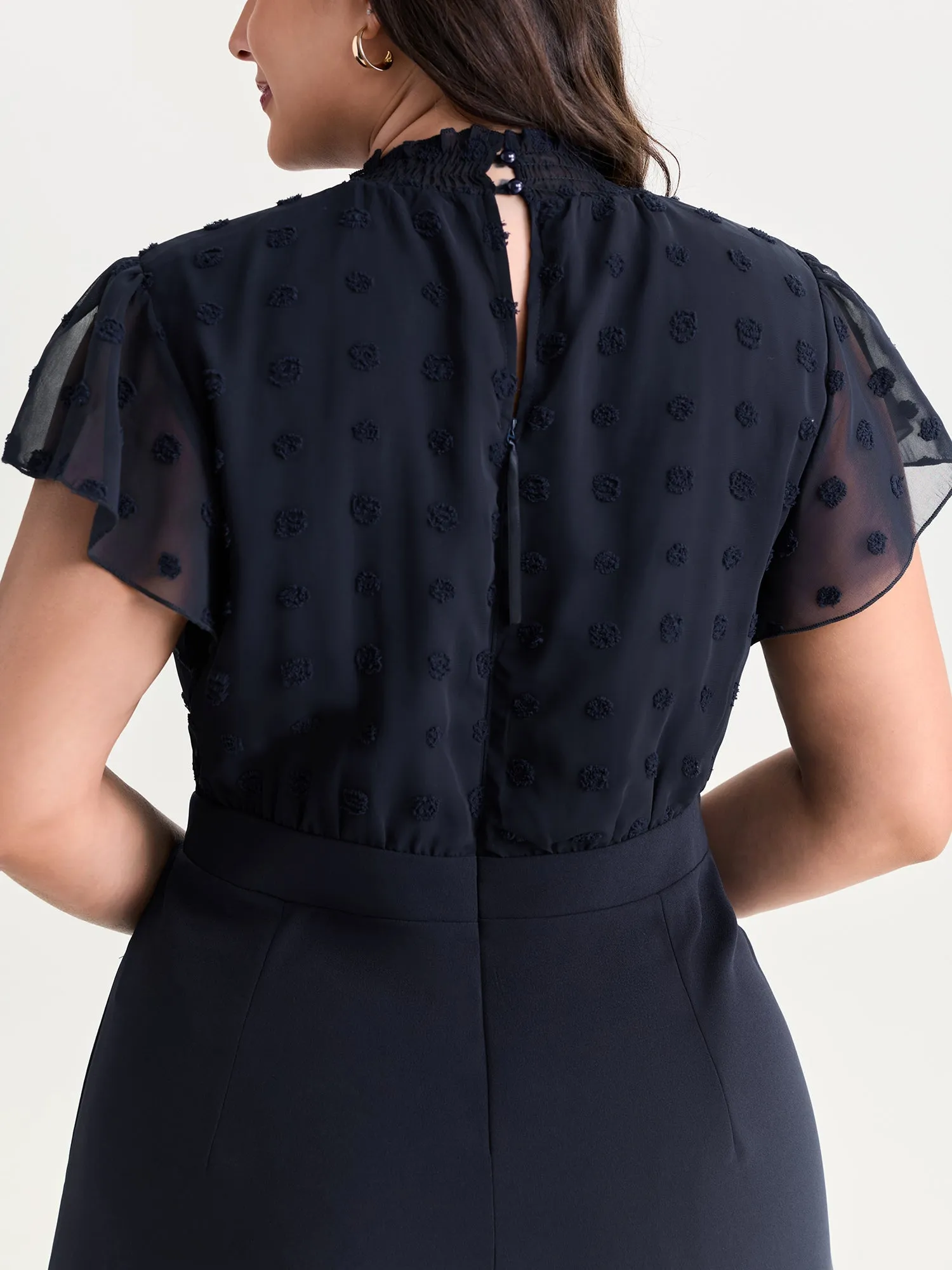 Textured Mock Neck Ruffled Sleeve Jumpsuit sold by Bloomchic product image thumbnail 3